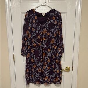 Floral V-Neck Dress with 3/4 Sleeves